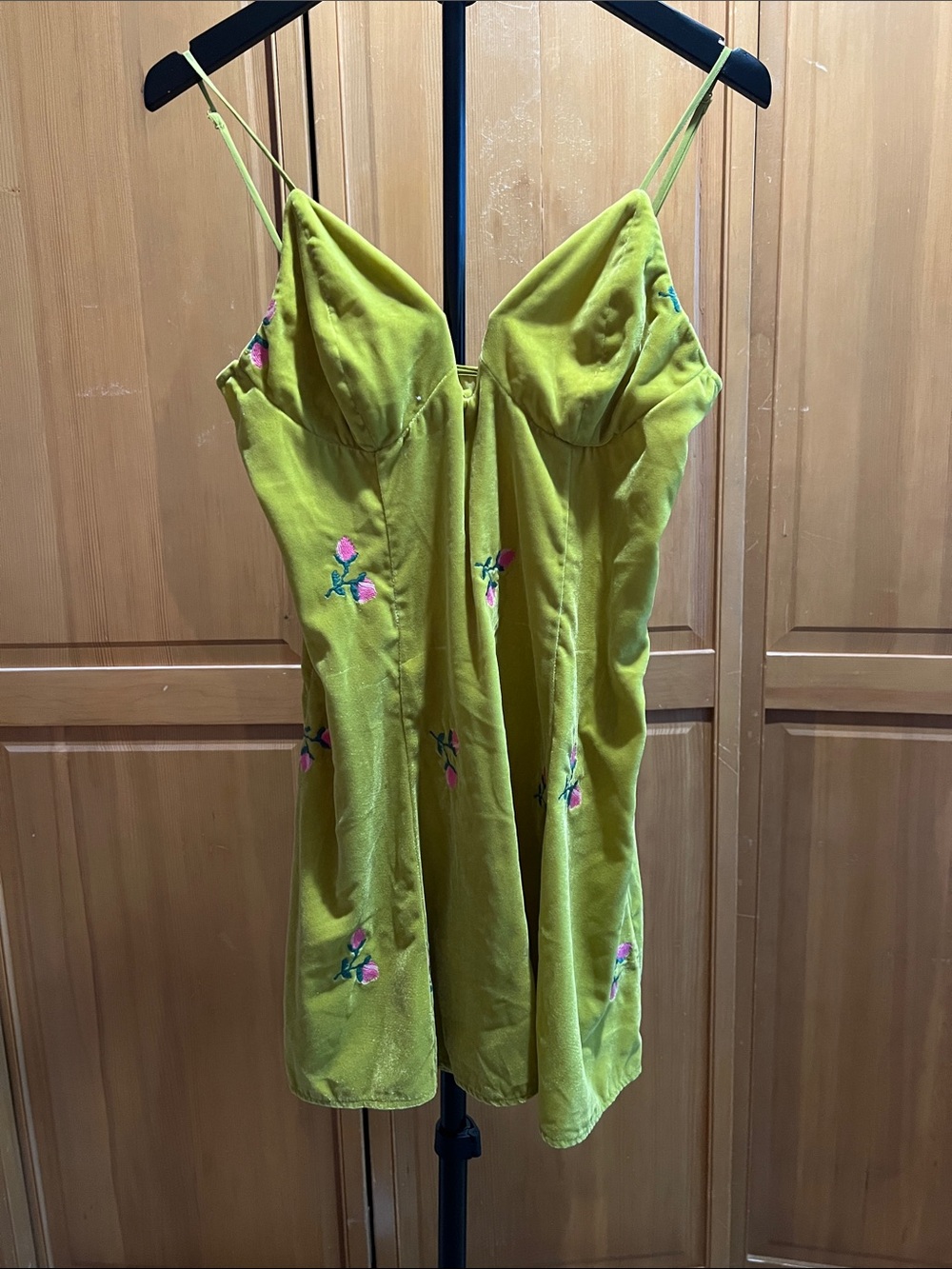 Urban Outfitters Olive Green Mini Dress with Pink Floral Embroidery